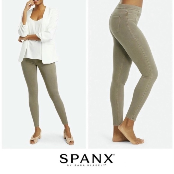 SPANX Ankle Olive Green Jeanish Denim Jeans Size Medium - Picture 2 of 8